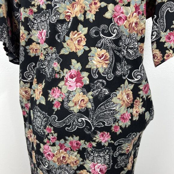 LA Intimates Dress Women Small Black Floral Short Sleeve Maxi Pockets Sleepwear - Picture 15 of 16